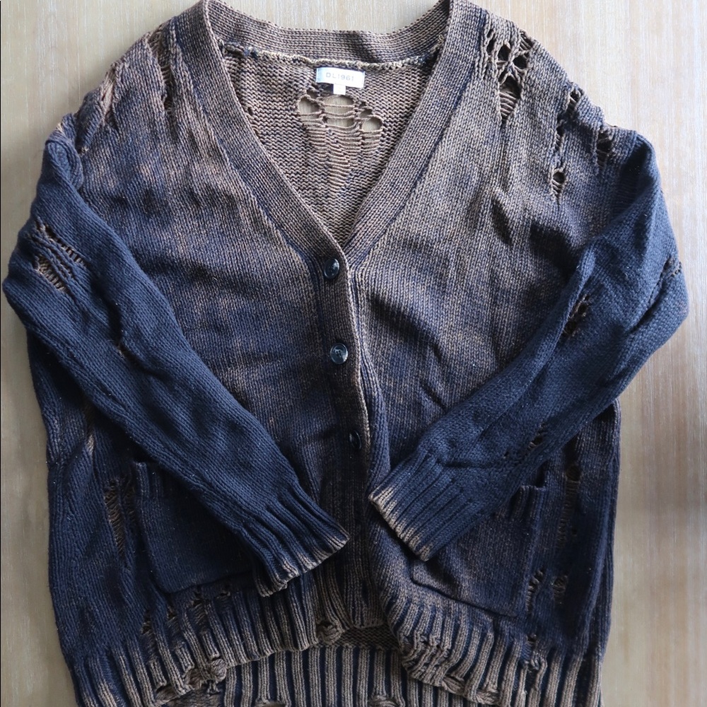 DL1961 small cardigan sweater distressed bleach